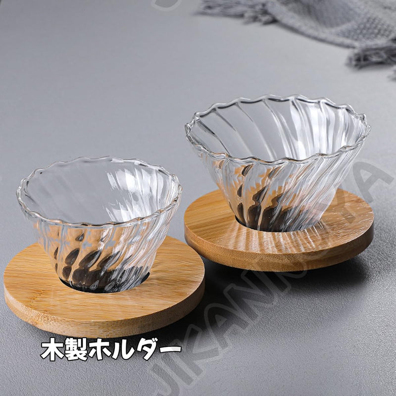 JIKANNOYA コーヒードリッパー ハンドドリップセット コーヒーサーバー 割れない 高ホウ素シリカガラス材料 耐熱ガラス 直火対応 耐寒性 木材 ドリッパー 電子レンジ·食洗機対応 コーヒー用品 目盛り付き 洗いやすい 多用途 家用 喫茶店 1~4杯用 AQKF26