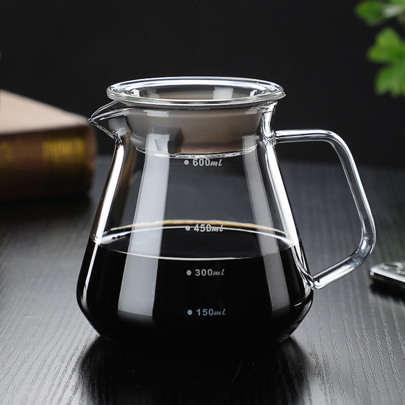JIKANNOYA コーヒードリッパー ハンドドリップセット コーヒーサーバー 割れない コーヒー サーバー 高ホウ素シリカガラス材料 耐熱ガラス 直火対応 耐寒性 透明 蓋付き 電子レンジ·食洗機対応 目盛り付き コーヒー用品 使いやすい 洗いやすい 多用途 家用 喫茶店 AQKF31