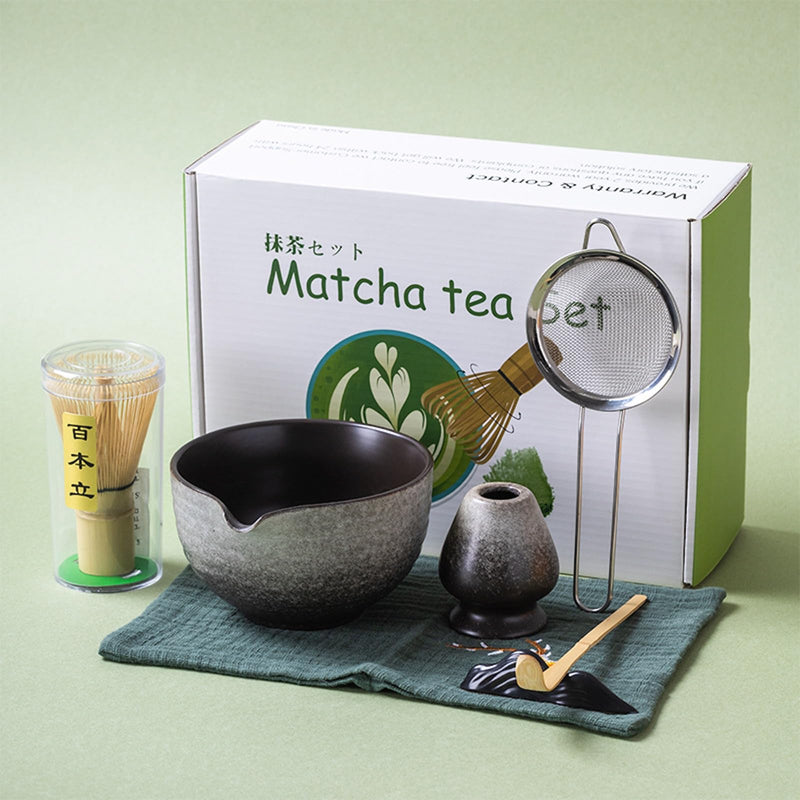JIKANNOYA 抹茶セット 自宅用 抹茶 セット 茶道具 初心者 お点前セット 抹茶 陶器 抹茶茶碗 注ぎ口付き 茶杓 茶杓立て 茶せん 百本立 茶筅立て くせ直し 綿茶巾 抹茶篩 茶道セット matcha set for beginners お手入れも簡単 母の日 父の日 誕生日 贈り物 おしゃれ 500ml AQCJ68
