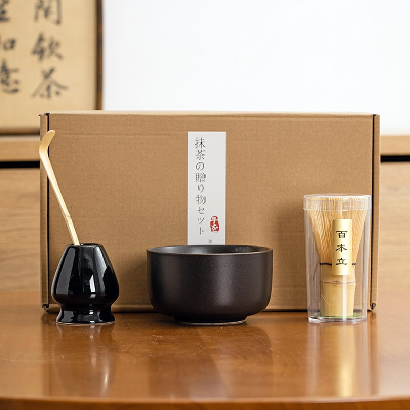 JIKANNOYA 抹茶セット 初心者 お点前セット 茶道具 セット 4点セット 陶器 抹茶碗 茶杓 茶筅 茶せん 百本立 茶筅立て くせ直し お手入れも簡単 母の日 父の日 誕生日 贈り物 330ml AQCJ31
