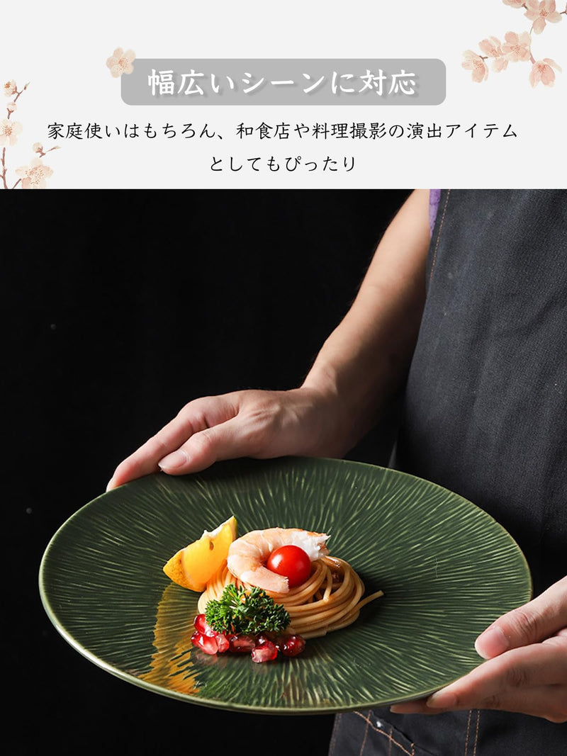 JIKANNOYA 皿 丸皿 焼物皿 ケーキ皿 パスタ皿 プレート 焼き物皿 デザートプレート 取り皿 刺身皿 和食器 和皿 魚 お皿 食器 魚焼き器 dish 大皿 丸 陶器 陶盤 割れない 耐熱 電子レンジ 食洗機対応 和風 あじわい おしゃれ 業務用 レストラン 居酒屋 TCPYX15