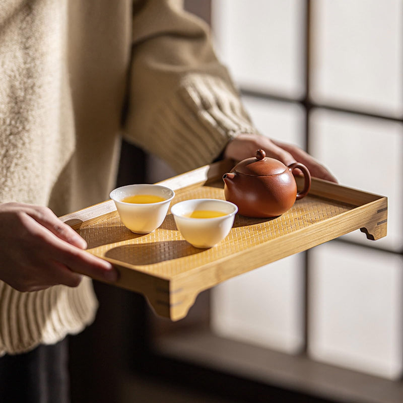 JIKANNOYA トレー お盆 竹製 滑らないトレー 天然竹 多目的トレイ 小物入れ 北欧 トレイ カフェトレー コースター 茶托 ティートレー 前菜プレート ランチョン お膳 お茶 食事用 卓上用トレイ 定食用 多機能 便利 家庭用 業務用 AQTP17