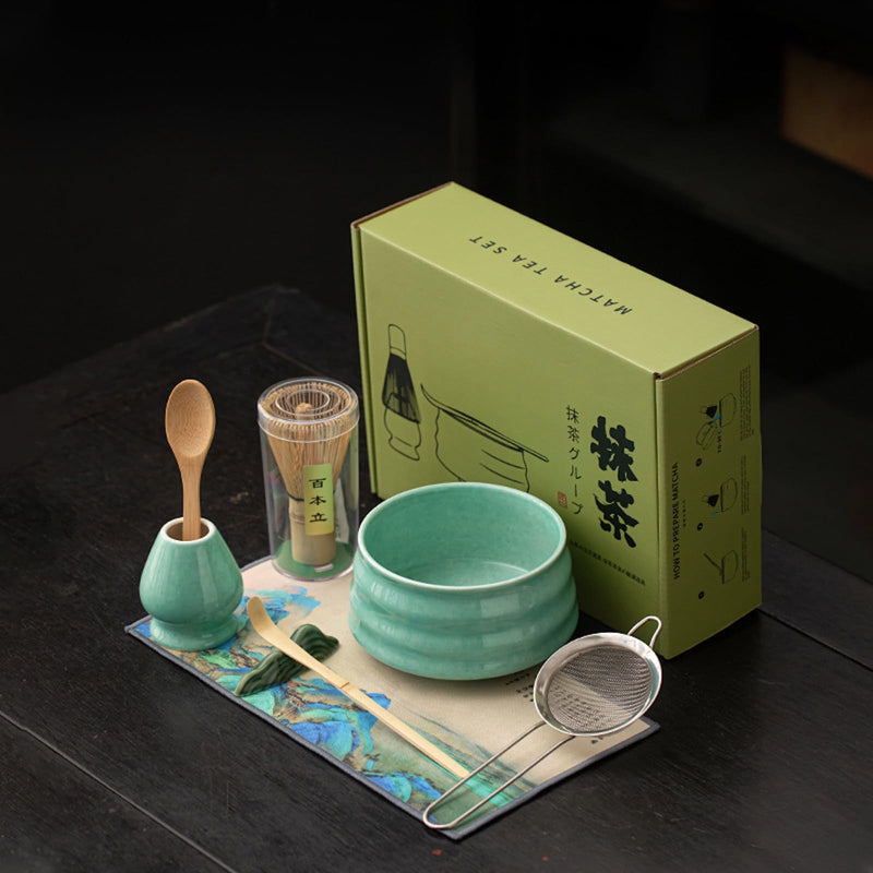 JIKANNOYA 抹茶セット 抹茶 セット 自宅用 茶道具 初心者 お点前セット 抹茶 陶器 抹茶茶碗 茶杓 茶杓立て 茶せん 百本立 茶筅立て くせ直し 綿茶巾 抹茶篩 茶道セット matcha set for beginners お手入れも簡単 母の日 父の日 誕生日 贈り物 おしゃれ 8点セット CJ197