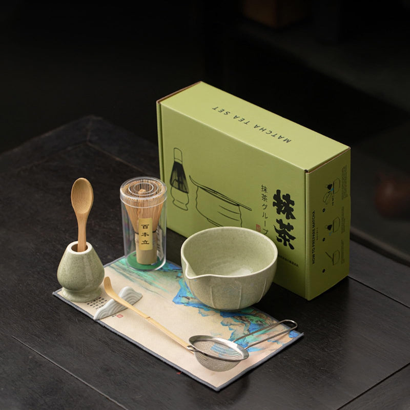 JIKANNOYA 抹茶セット 抹茶 セット 自宅用 茶道具 初心者 お点前セット 抹茶 陶器 抹茶茶碗 茶杓 茶杓立て 茶せん 百本立 茶筅立て くせ直し 綿茶巾 抹茶篩 茶道セット matcha set for beginners お手入れも簡単 母の日 父の日 誕生日 贈り物 おしゃれ CJ198