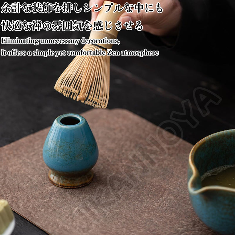 JIKANNOYA 抹茶セット 茶道具 初心者 自宅用 お点前セット 4点セット 茶杓 茶筅 茶せん 百本立 茶筅立て くせ直し 抹茶篩 綿茶巾 陶器茶杓立て お手入れも簡単 母の日 父の日 誕生日 贈り物 おしゃれ AQCJ53