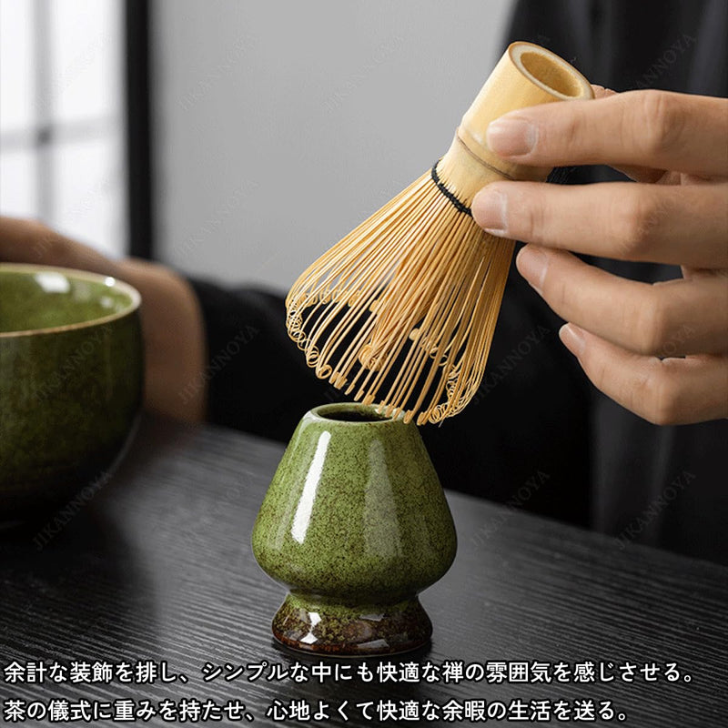 JIKANNOYA 抹茶セット お点前セット 茶道具 セット 5点セット 陶磁器茶碗 注ぎ口付き 茶杓 茶筅 茶せん 百本立 茶筅立て くせ直し 初心者 お手入れも簡単 母の日 父の日 誕生日 贈り物