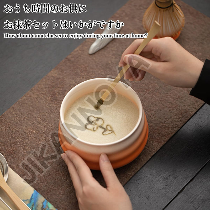 JIKANNOYA 抹茶 セット 抹茶セット 自宅用 茶道具 初心者 お点前セット 抹茶 陶器 抹茶茶碗 茶杓 茶杓立て 茶せん 百本立 茶筅立て くせ直し 綿茶巾 抹茶篩 茶道セット matcha set for beginners お手入れも簡単 母の日 父の日 誕生日 贈り物セット おしゃれ 450ml AQCJ76