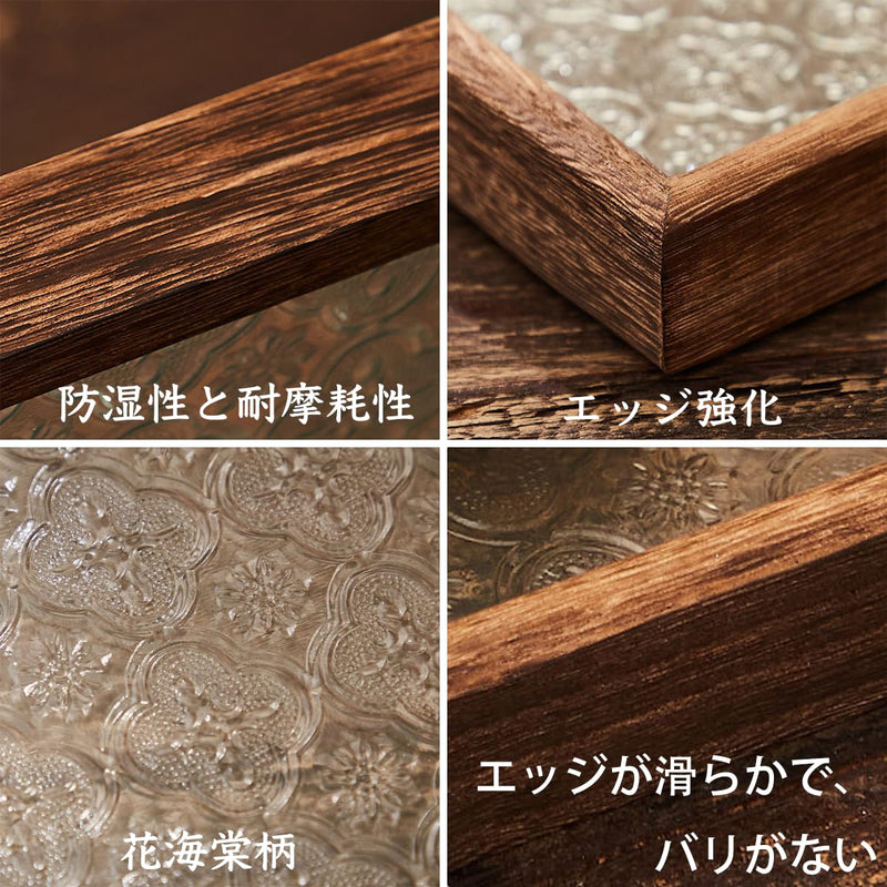 JIKANNOYA お盆 木製トレー 滑らないトレー 天然木 多機能 多目的トレイ 小物入れ 北欧 トレイ カフェトレー 花海棠柄 ガラス コースター 茶托 ティートレー 食器 前菜プレート ランチョン お膳 食事用 卓上用トレイ 便利 キッチン用品 家庭用 AQTP08