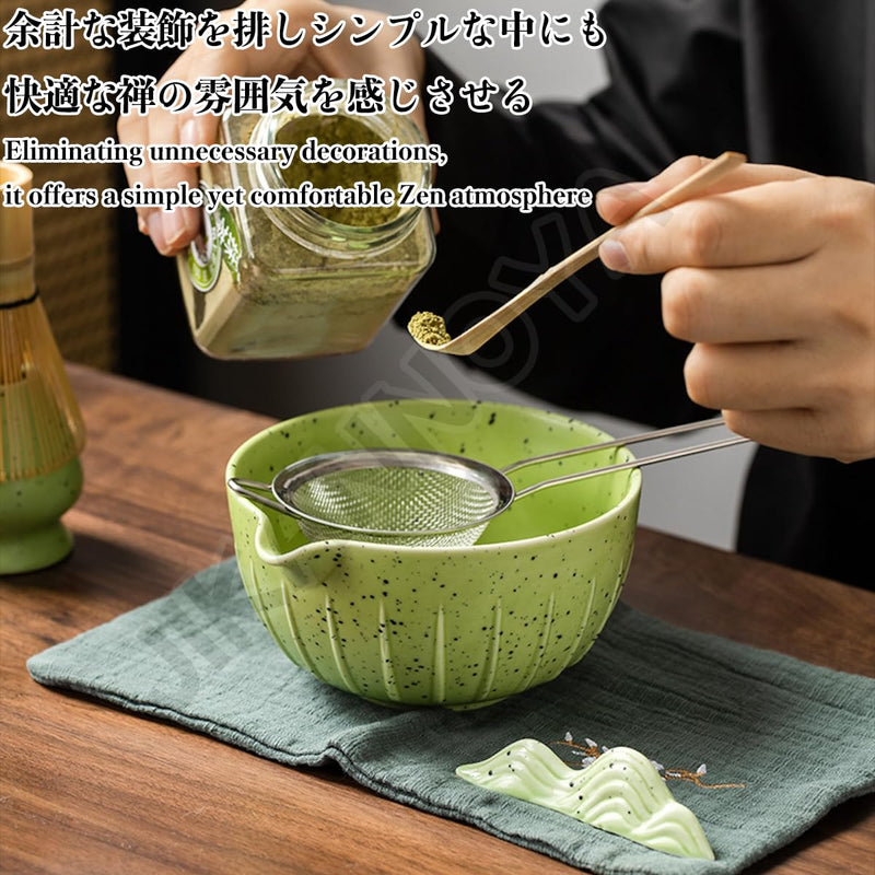 JIKANNOYA 抹茶セット 茶道具 初心者 抹茶 セット お点前セット 陶器 抹茶 抹茶茶碗 茶杓 茶杓立て 茶せん 百本立 茶筅立て くせ直し 綿茶巾 抹茶篩 茶道セット matcha set for beginners お手入れも簡単 母の日 父の日 誕生日 贈り物セット 500ml AQCJ40