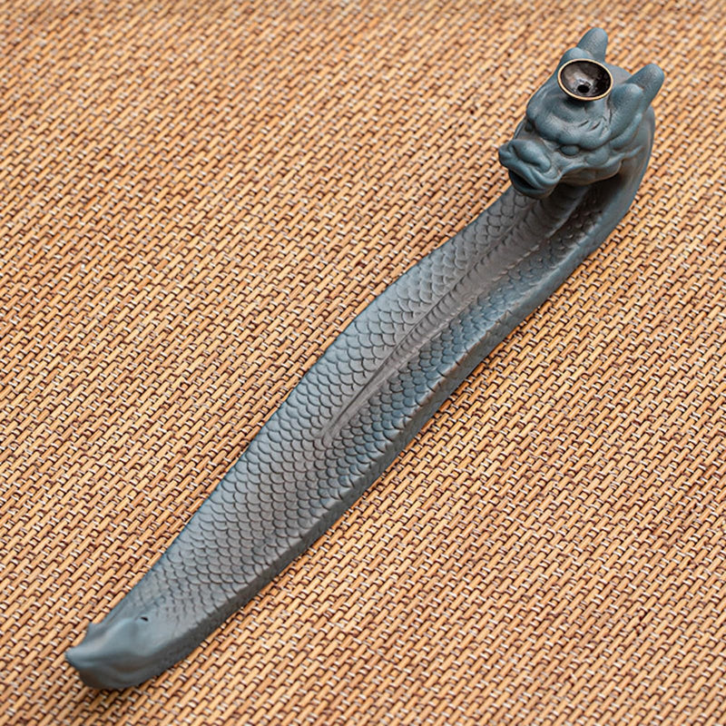 JIKANNOYA お香立て 横置き 龍 線香立て 灰がこぼれない 陶器 おしゃれ インセンスホルダー 香炉 線香皿 線香 逆流線香 三角線香 御洒落 人気 仏壇用 睡眠 リラックス 茶室 茶道 瞑想 書斎 AQXL09