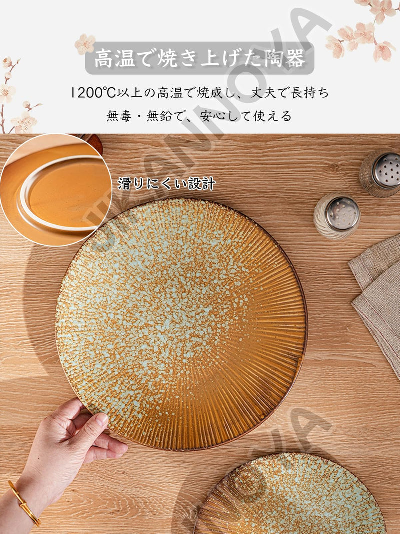 JIKANNOYA 皿 丸皿 焼物皿 ケーキ皿 パスタ皿 プレート 焼き物皿 デザートプレート 取り皿 刺身皿 和食器 和皿 魚 お皿 食器 魚焼き器 dish 大皿 丸 陶器 陶盤 割れない 耐熱 電子レンジ 食洗機対応 和風 あじわい おしゃれ 業務用 レストラン 居酒屋 TCPYX09