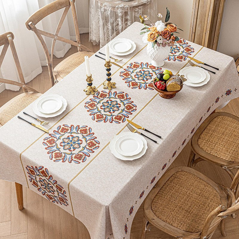 JIKANNOYA テーブルクロス 撥水 おしゃれ テーブルクロス- 長方形 花柄 北欧 テーブル table cloth for dining table 小さめ 耐熱 防水 防油 汚れ防止 水洗い不要 お手入れ簡単 高級 PU 長机用 家庭用 業務用 FSZB03