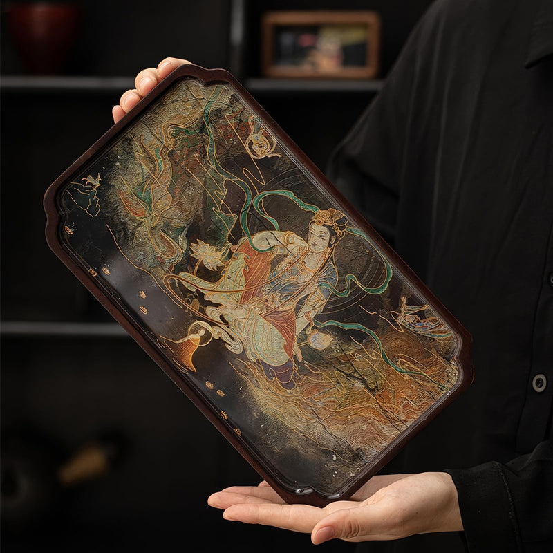JIKANNOYA お盆 竹製トレー 滑らないトレー 天然竹 多目的トレイ 小物入れ 北欧 トレイ カフェトレー コースター 茶托 ティートレー 前菜プレート ランチョン お膳 お茶 食事用 卓上用トレイ 定食用 多機能 便利 家庭用 業務用 AQTP09-n