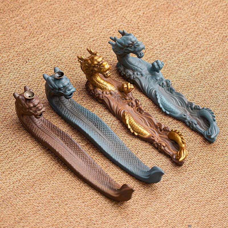JIKANNOYA お香立て 横置き 龍 線香立て 灰がこぼれない 陶器 おしゃれ インセンスホルダー 香炉 線香皿 線香 逆流線香 三角線香 御洒落 人気 仏壇用 睡眠 リラックス 茶室 茶道 瞑想 書斎 AQXL09