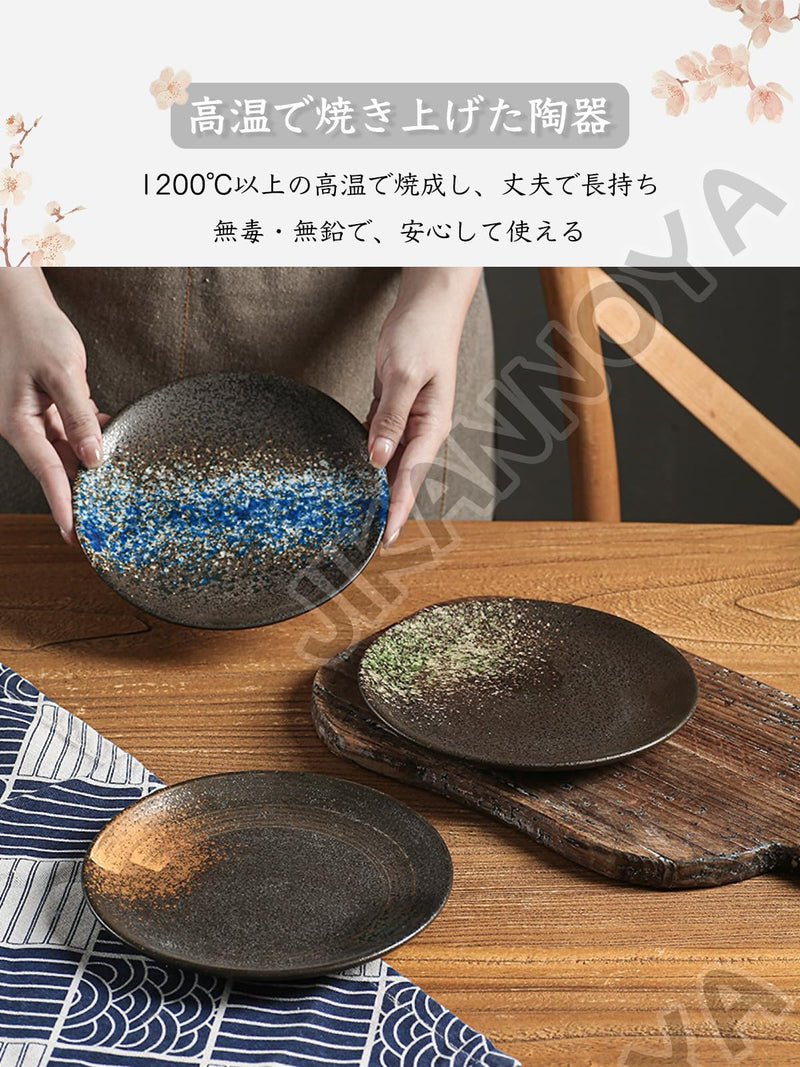 JIKANNOYA 焼物皿 丸皿 ケーキ皿 パスタ皿 プレート 焼き物皿 デザートプレート 取り皿 刺身皿 和食器 和皿 魚 皿 お皿 食器 魚焼き器 dish 大皿 丸 陶器 陶盤 割れない 耐熱 電子レンジ 食洗機対応 和風 あじわい おしゃれ 業務用 レストラン 居酒屋 TCPYX05