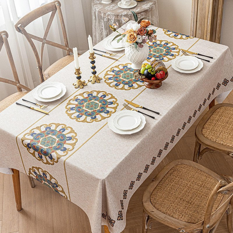 JIKANNOYA テーブルクロス 撥水 おしゃれ テーブルクロス- 長方形 花柄 北欧 テーブル table cloth for dining table 小さめ 耐熱 防水 防油 汚れ防止 水洗い不要 お手入れ簡単 高級 PU 長机用 家庭用 業務用 FSZB03